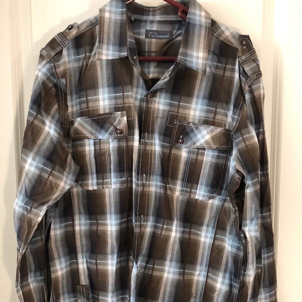 7 Diamonds Blue/Brown plaid button down